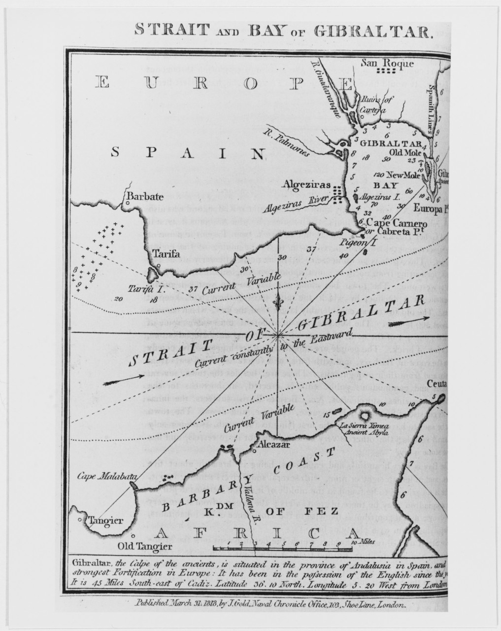 "Strait and Bay of Gibraltar." Chart, 1818