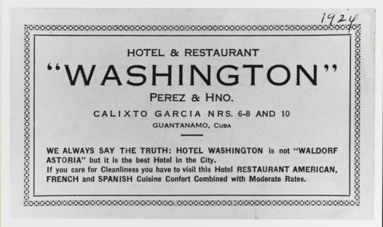 Advertising card for Hotel Washington, Guantanamo, Cuba