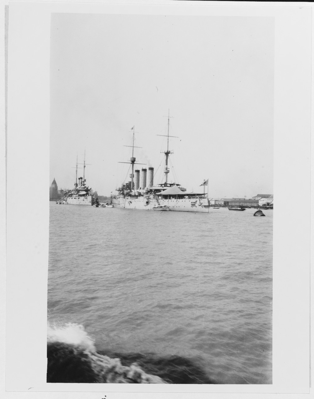 USS ROCHESTER (CA-2), left, and HIJMS IDZUMO (Japanese cruiser, 1899)