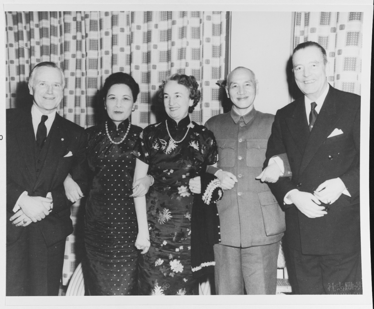 Mr. Robertson, Madam Chiang Kai-Shek, Mrs. A.W. Radford, President Chiang Kai-Shek, of China and Taiwan, and Admiral Arthur W. Radford