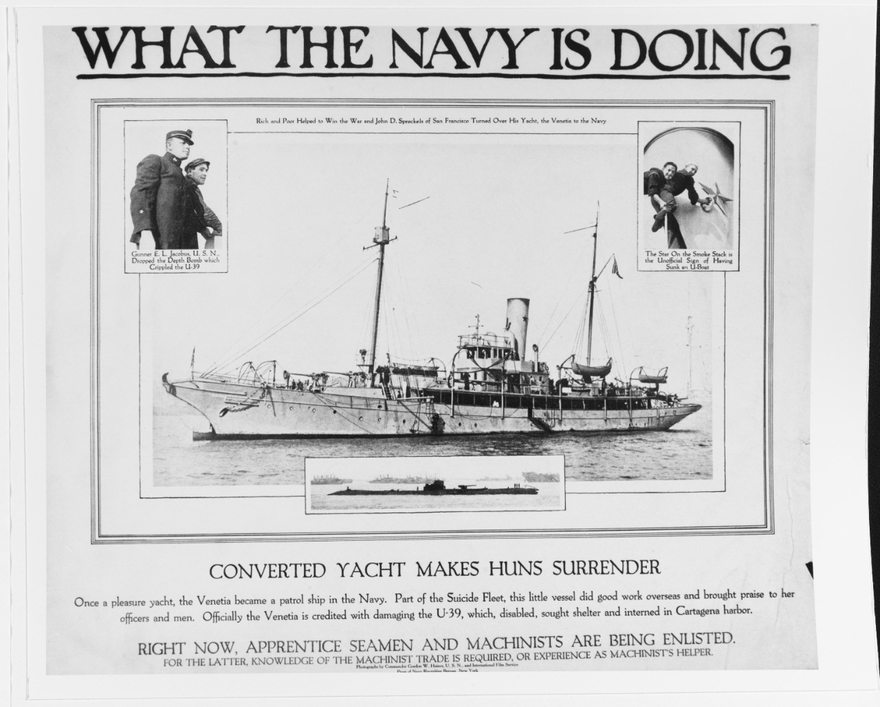 Recruiting Poster: What the Navy is Doing: Converted Yacht Makes Huns Surrender