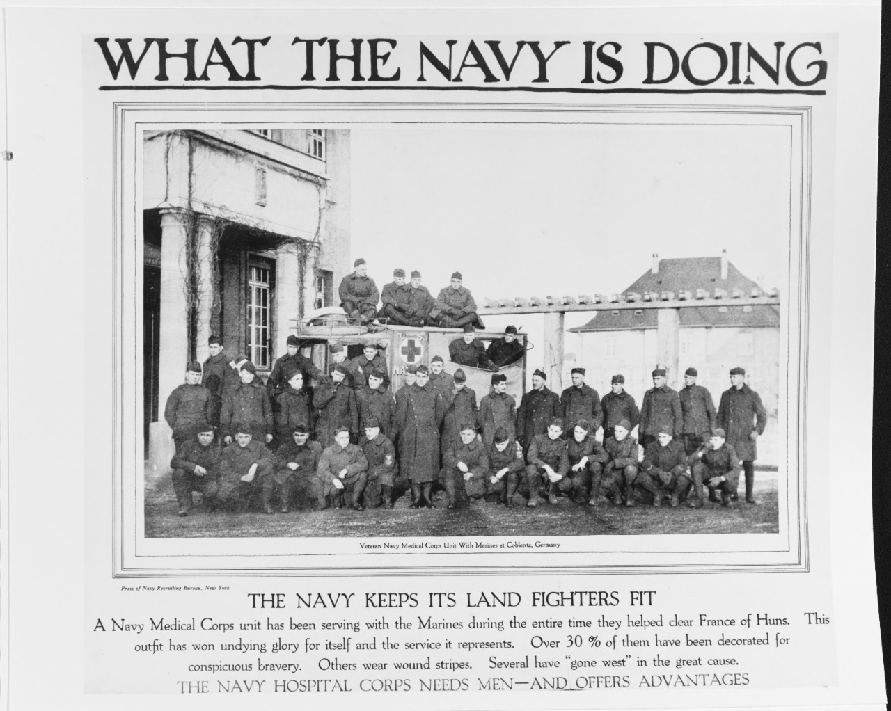 Recruiting Poster: What the Navy is Doing: The Navy Keeps its Land Fighters Fit