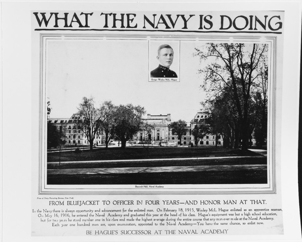 Recruiting Poster: What the Navy is Doing: From Bluejacket to Officer in Four Years-and Honor Man at that
