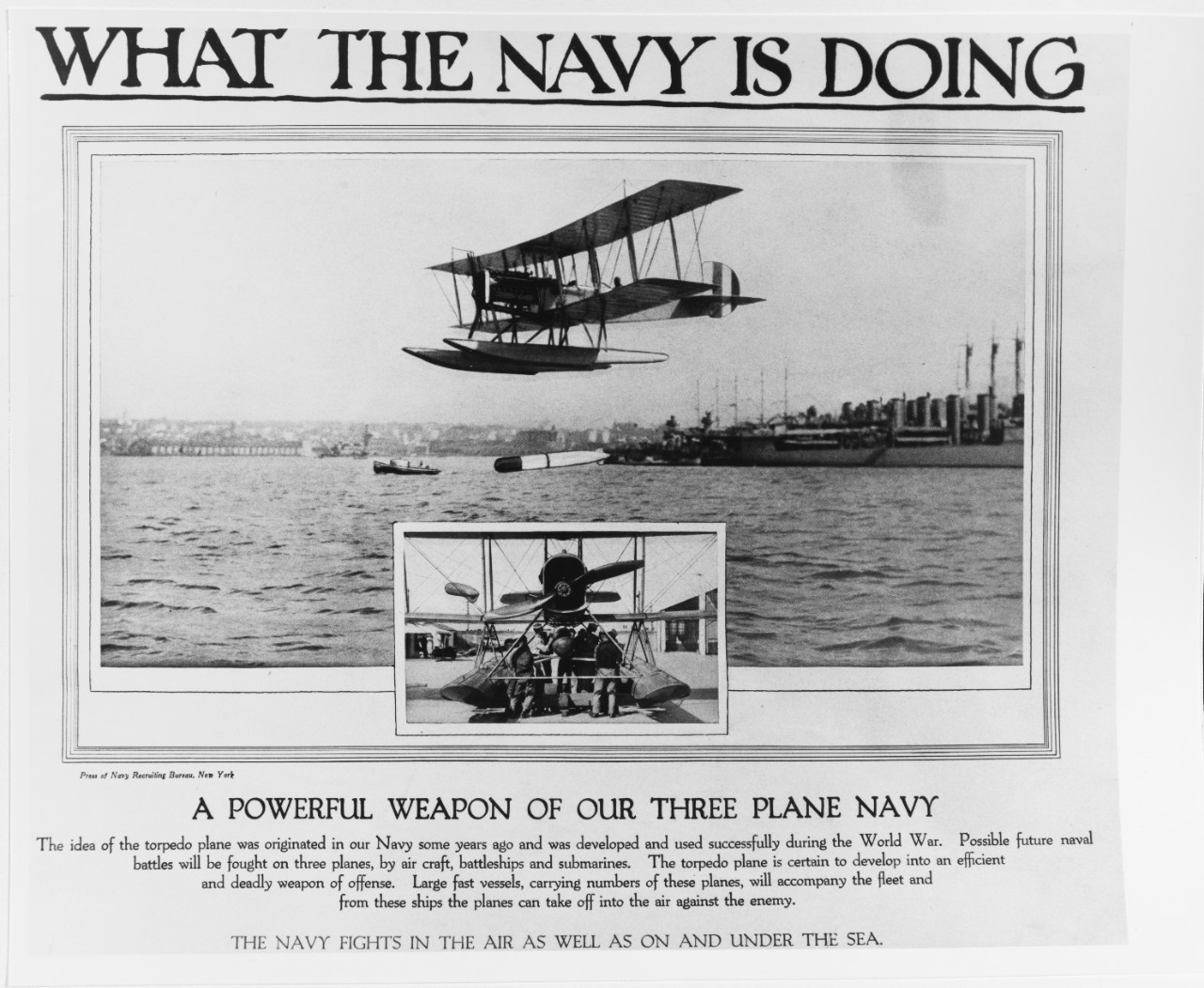 Recruiting Poster: What the Navy is Doing: a Powerful Weapon of our Three Plane Navy