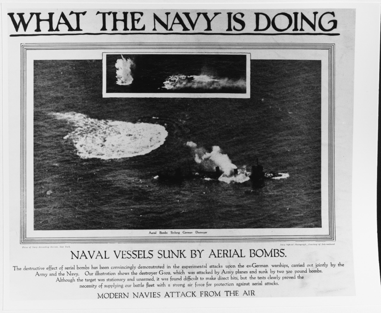 Recruiting Poster: What the Navy is Doing: Naval Vessels Sunk by Aerial Bombs
