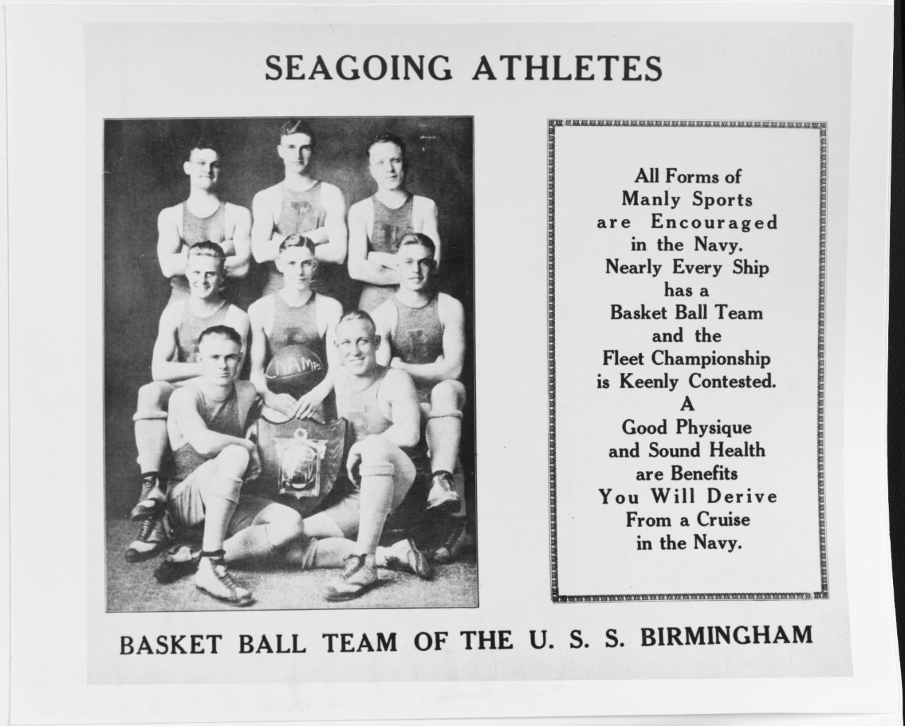 Recruiting Poster: Seagoing Athletes Basket Ball Team of the USS BIRMINGHAM