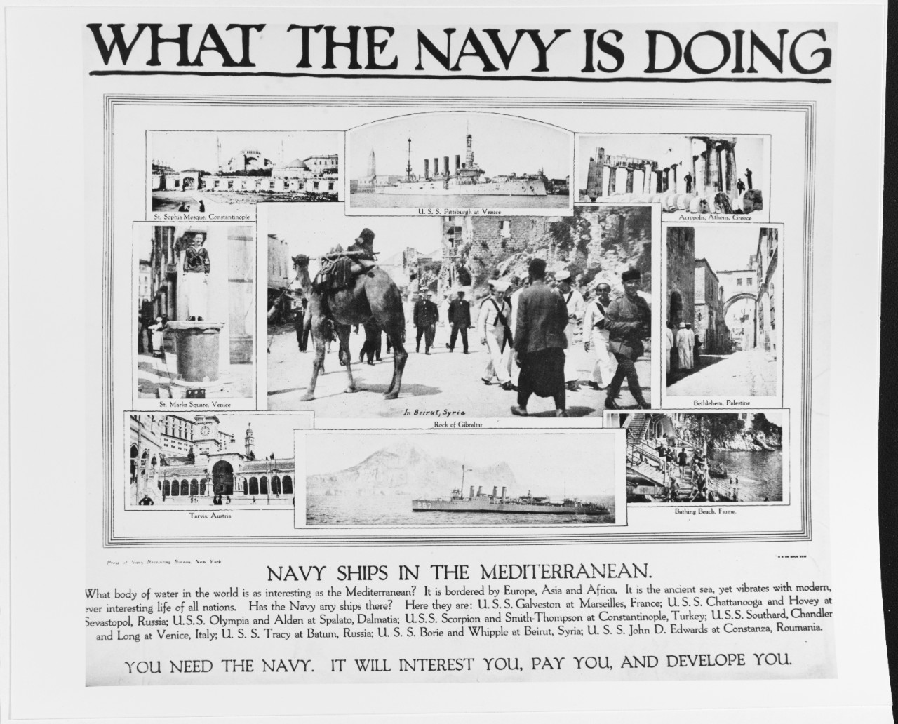 Recruiting Poster: What the Navy is Doing: Navy Ships in the Mediterranean