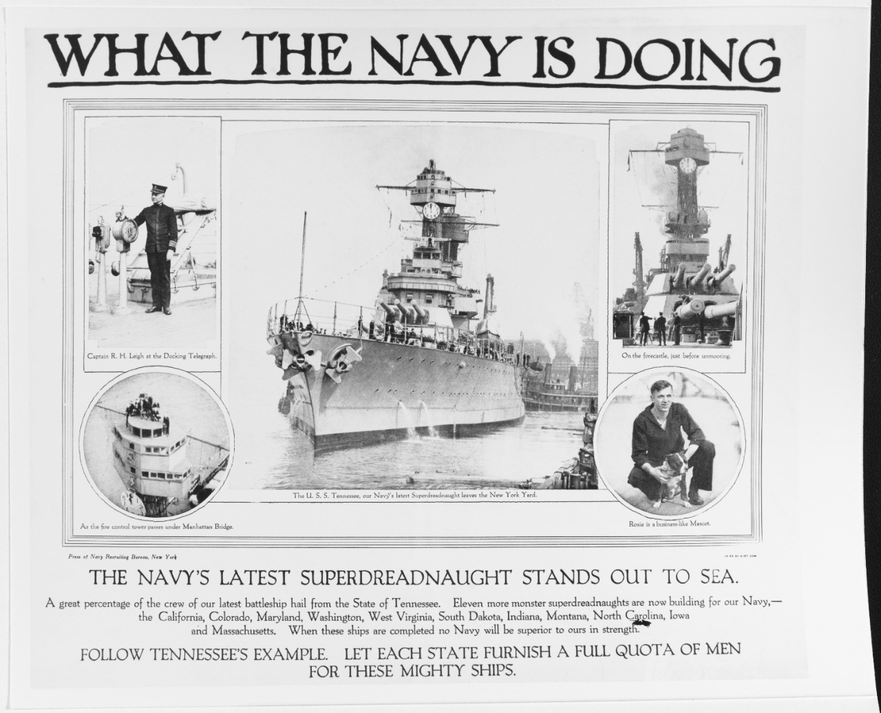 Recruiting Poster: What the Navy is Doing: the Navy's Latest Superdreadnaught Stands out to Sea