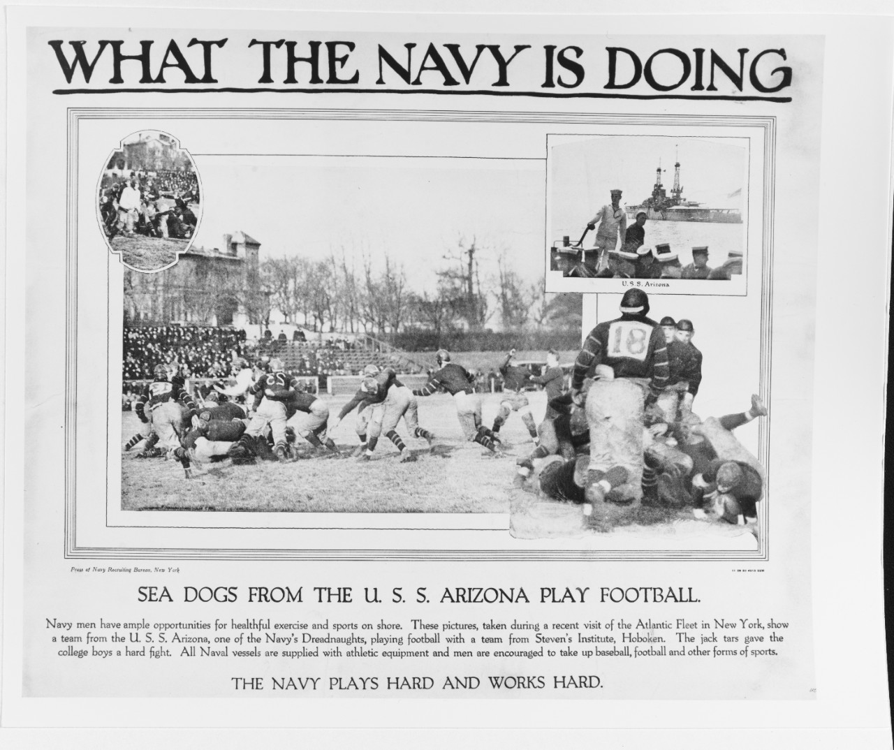 Recruiting Poster: What the Navy is Doing: Sea Dogs from the USS ARIZONA Play Football