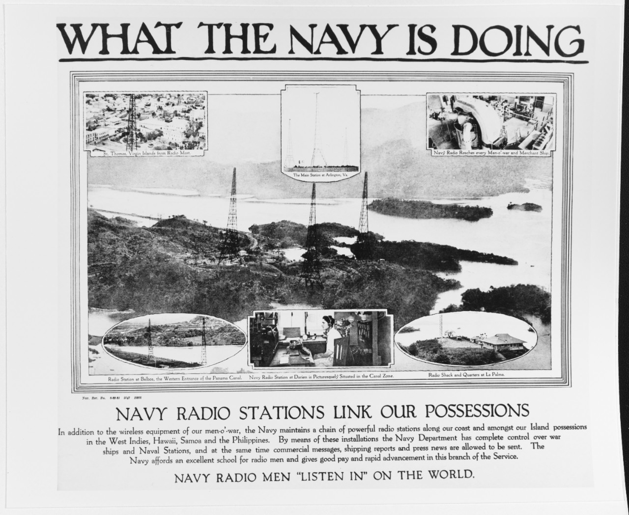 Recruiting Poster: What the Navy is Doing: Navy Radio Stations Link our Possessions
