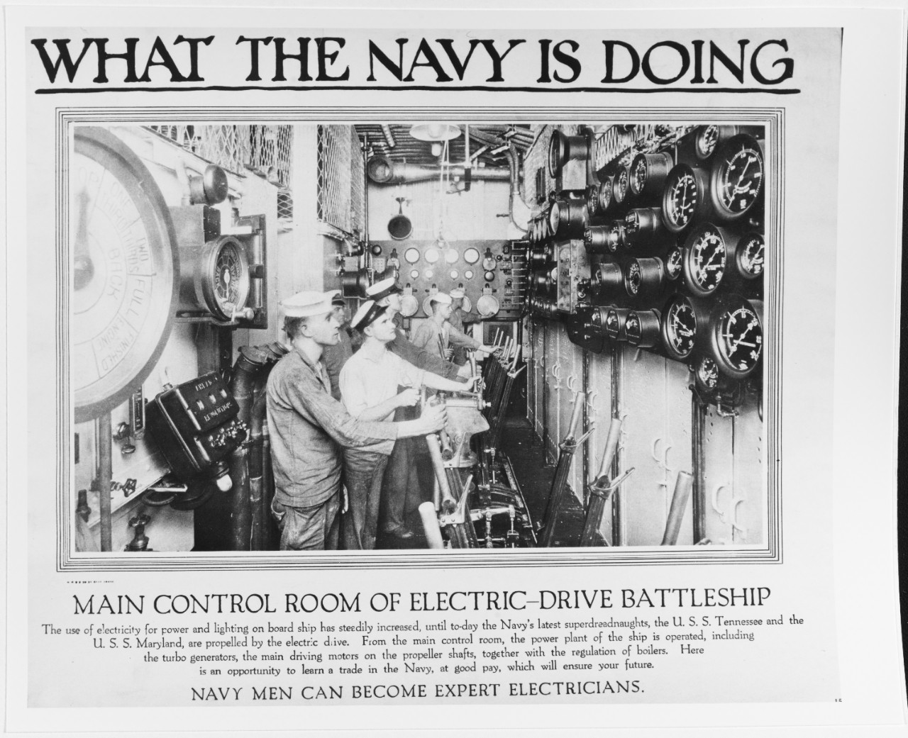 Recruiting Poster: What the Navy is Doing: Main Control Room of Electric-Drive Battleship