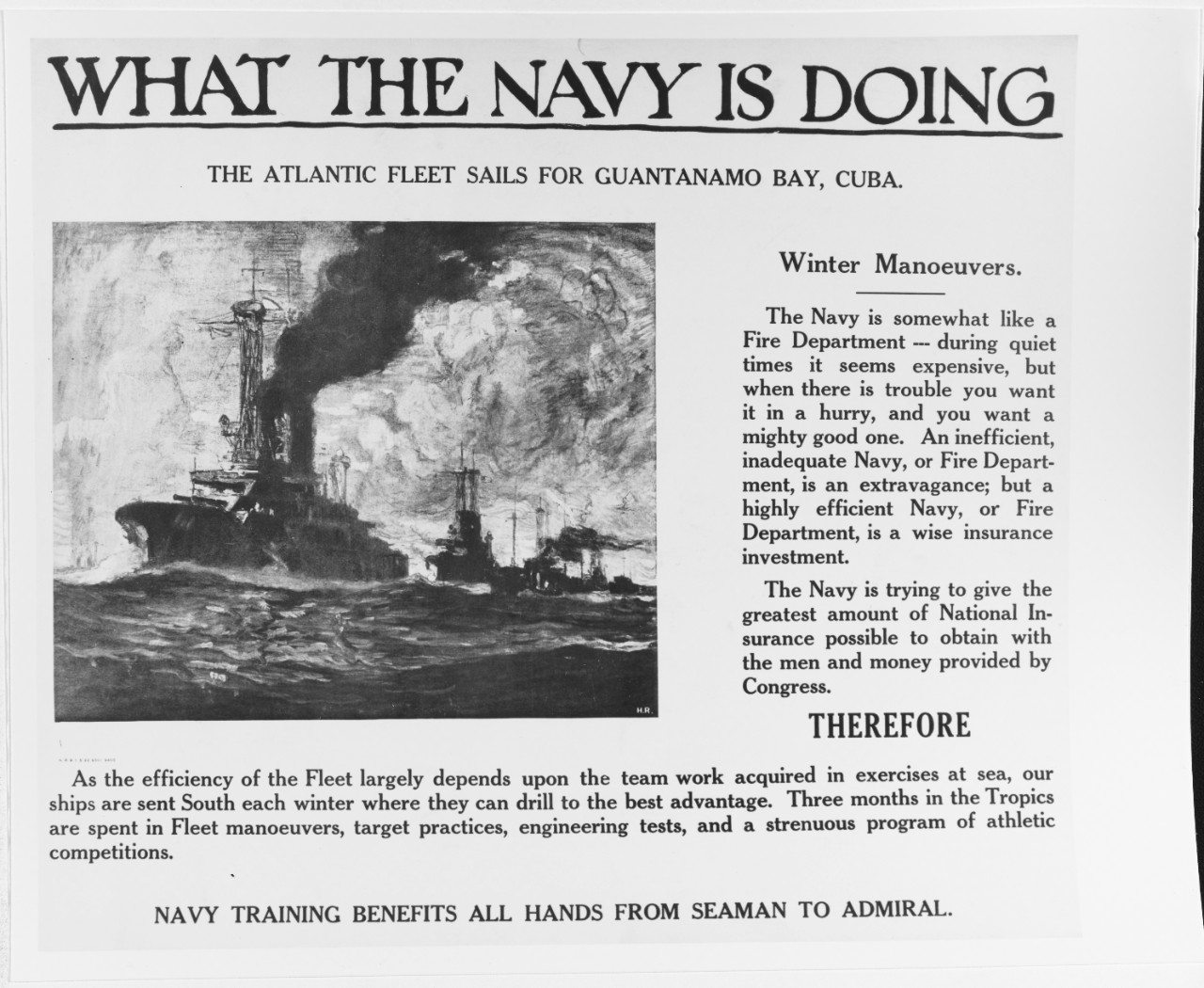 Recruiting Poster: What the Navy is Doing: The Atlantic Fleet Sails for Guantanamo Bay, Cuba
