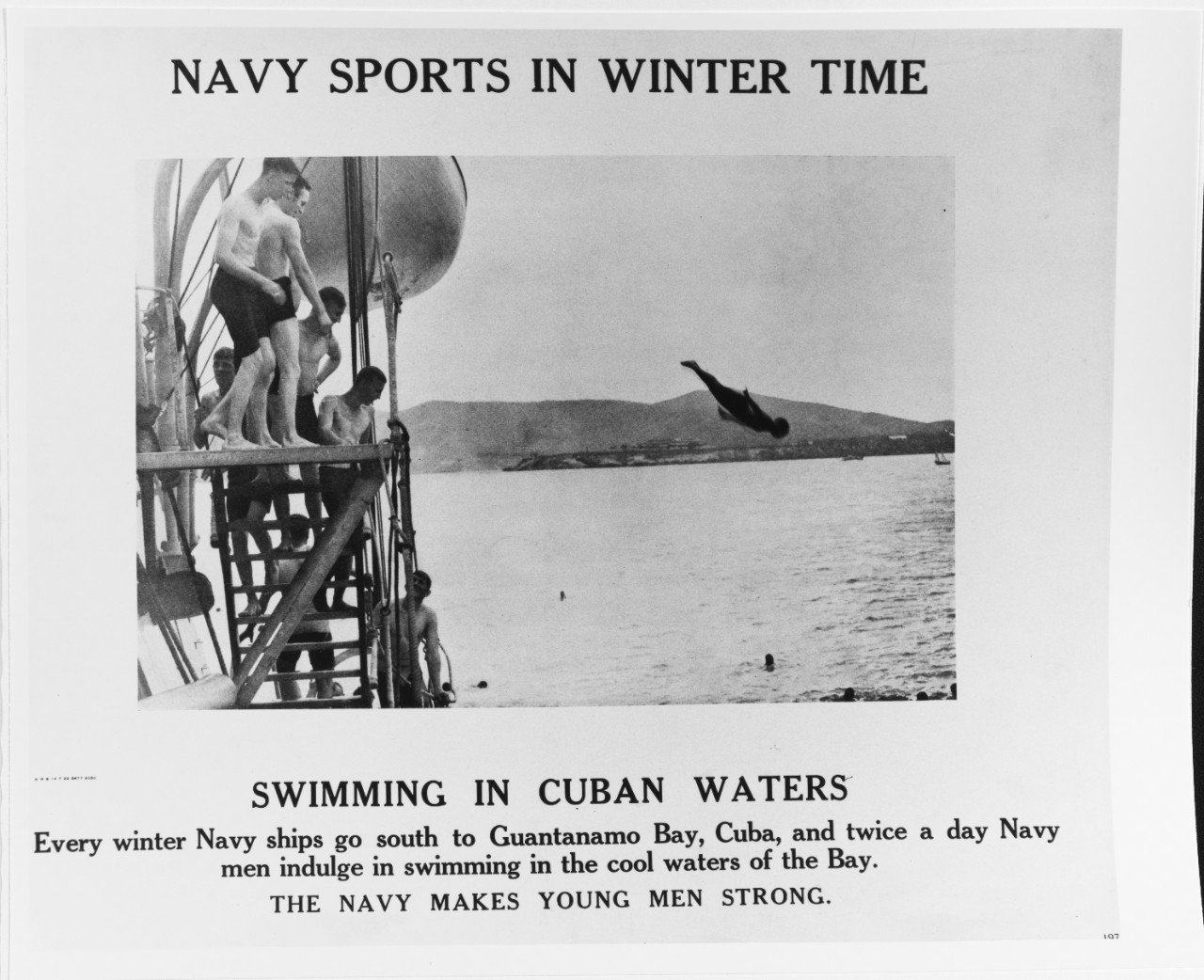 Recruiting Poster: Navy Sports in Winter Time Swimming in Cuban Waters