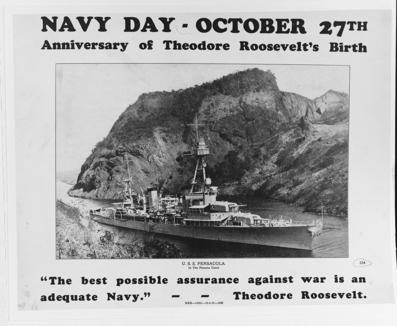 Recruiting poster:  Navy Day - October 27th, Anniversary of Theodore Roosevelt's Birth