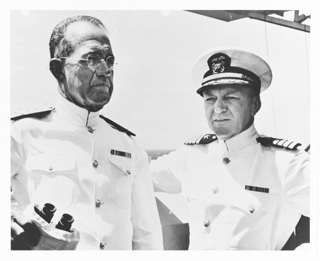 Admiral James O. Richardson, USN, Commander-in-Chief, U.S. Fleet, with Captain Bernhard H. Bieri, Operations Officer