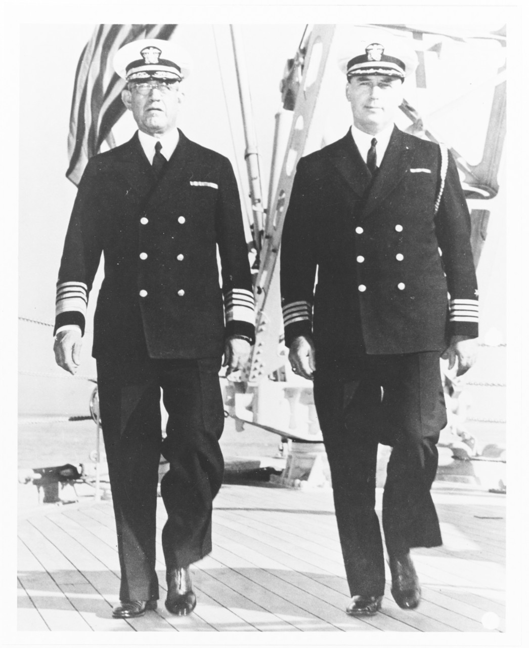 Admiral James O. Richardson, Commander-in-Chief, U.S. Fleet, with Captain S.O. Taffinder, Chief of Staff, on board his flagship.