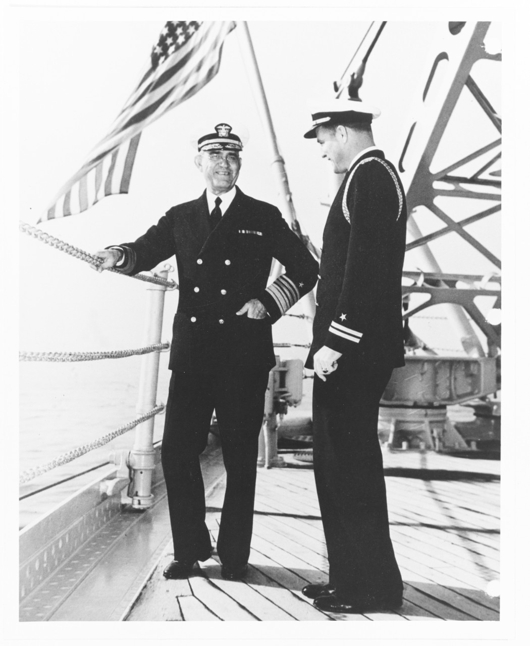Admiral James O. Richardson with Lieutenant D. Tom Eddy, on board his flagship.