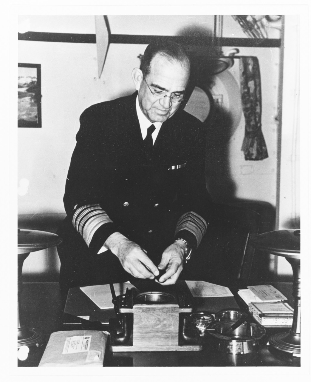 Admiral James O. Richardson, on board his flagship.