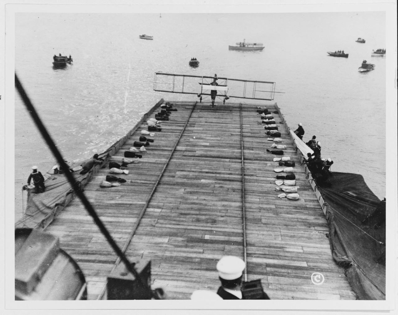 Photo #: NH 77507  First airplane landing on a warship, 18 January 1911