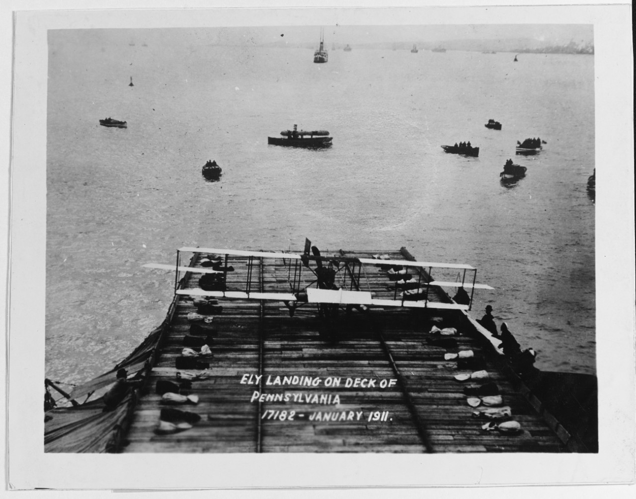 Photo #: NH 77607  First airplane landing on a warship, 18 January 1911