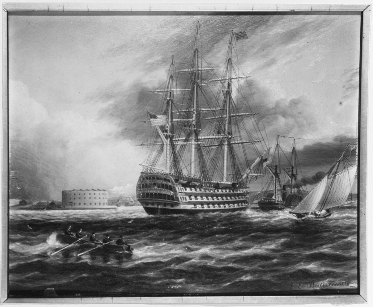 A three-decker, ship-of-the-line (about 120 guns)