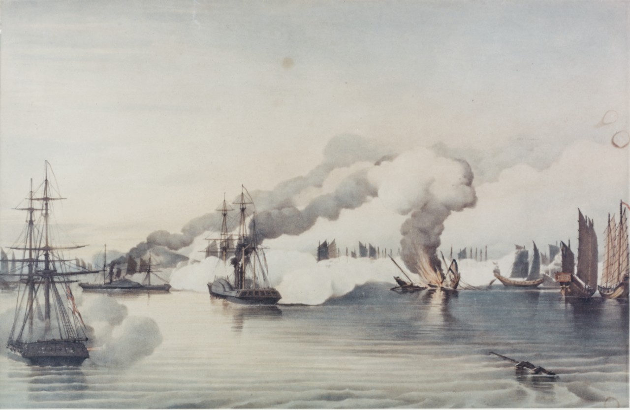 Attack on, and destruction of, part of the pirate squadron of Shap-Ng-Tsai, in the Gulf of Tonkin, 21 October 1849.
