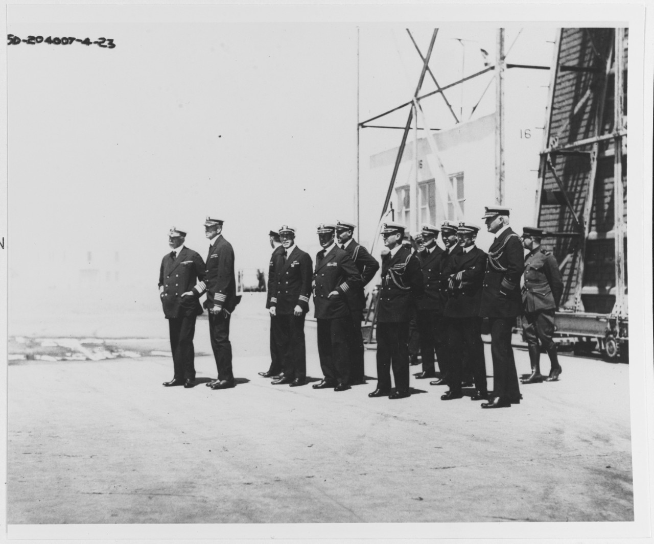 Admiral Hilary P. Jones, USN (L), inspects the Naval Air Station San Diego, California, April 1923.