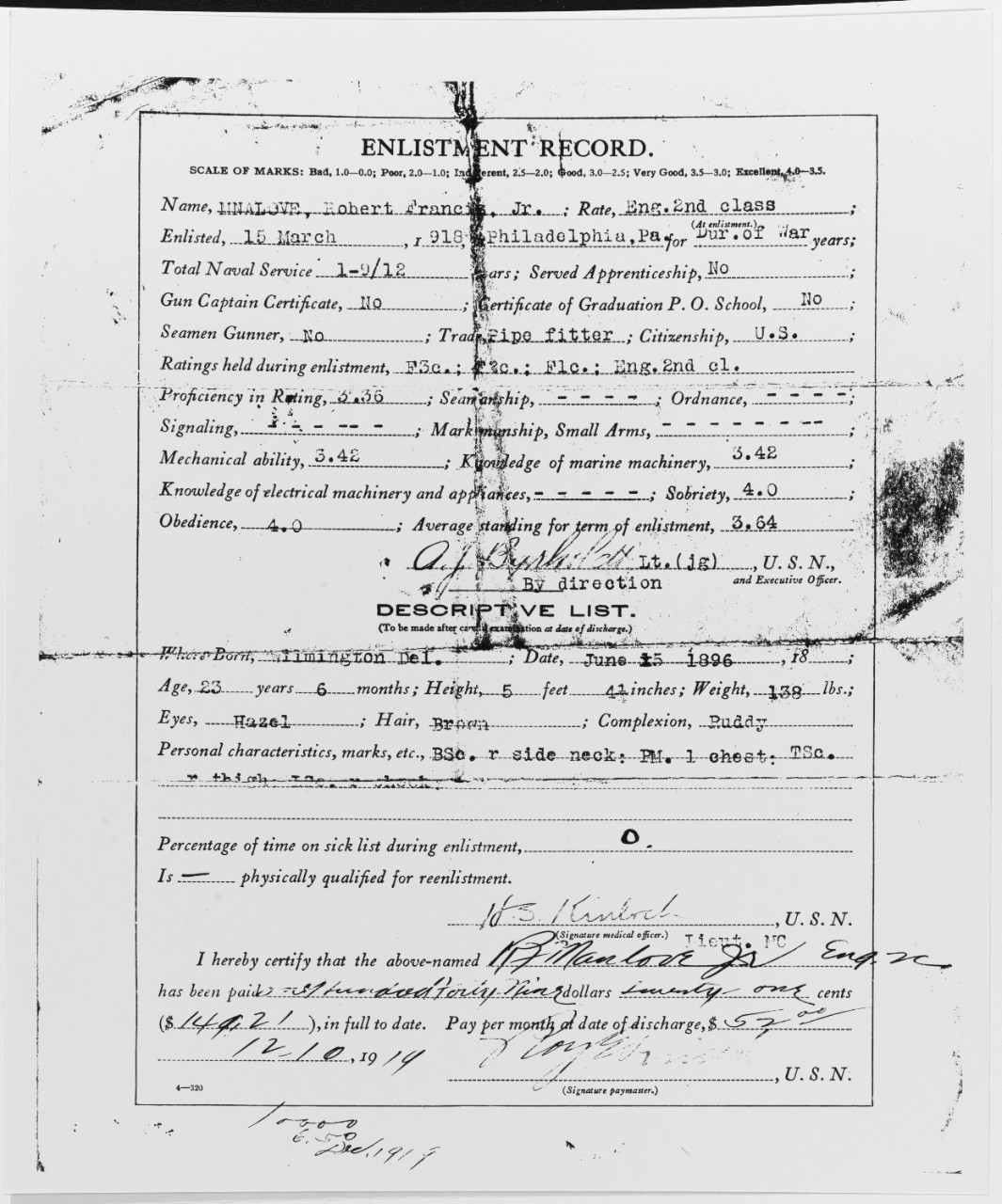 Enlistment Record, 1919