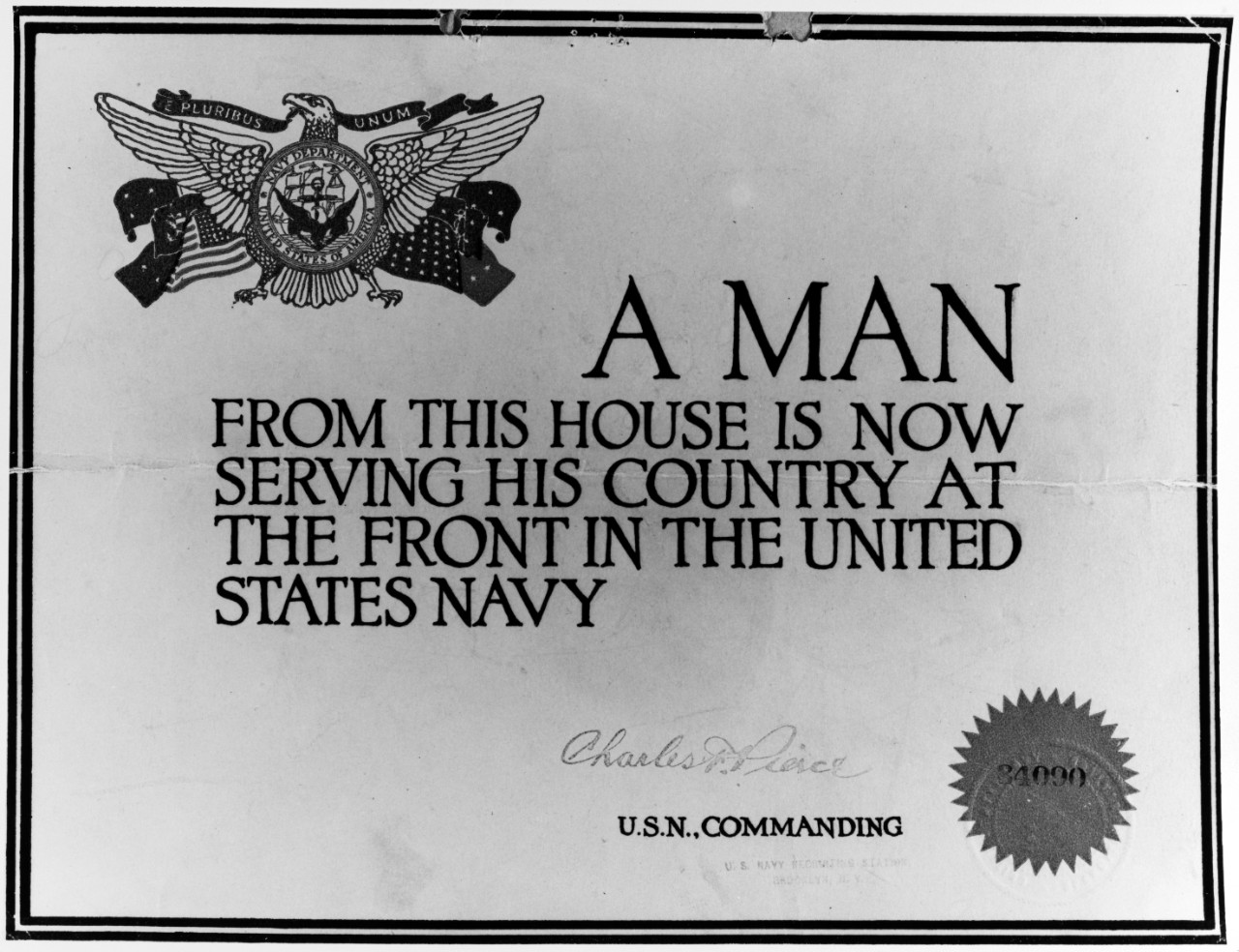 World War I Navy Service Window Card