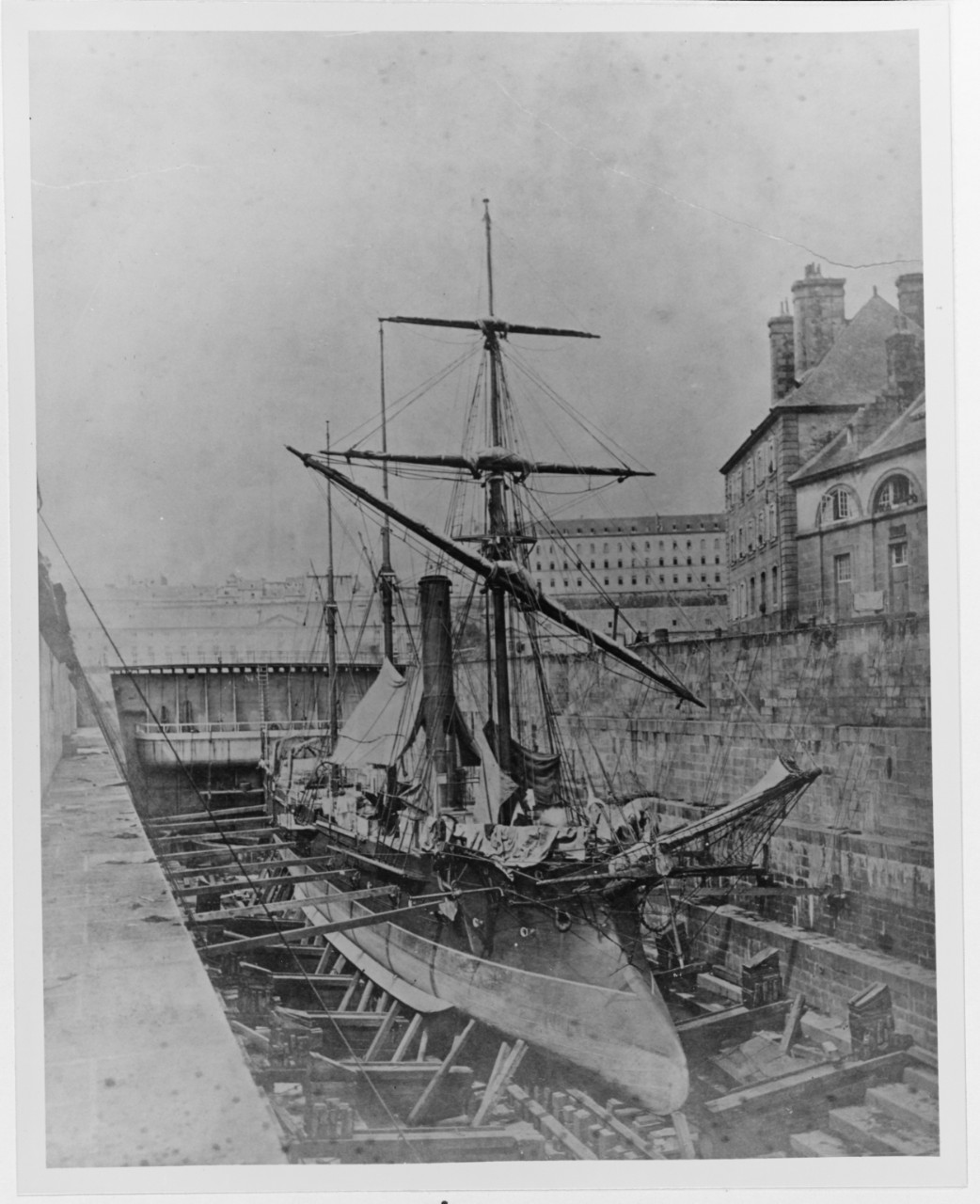 A French aviso in dry dock at Brest Dock Yard in about the mid 1880s. 