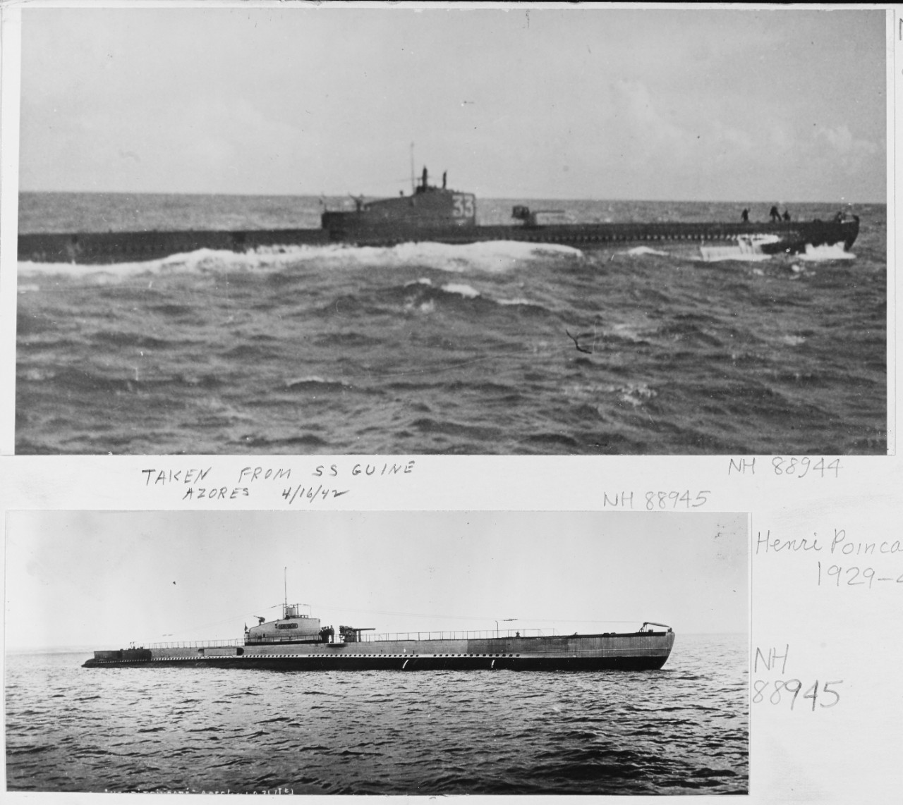 French "1500-ton" type submarine off the Azores 16 April 1942. 
