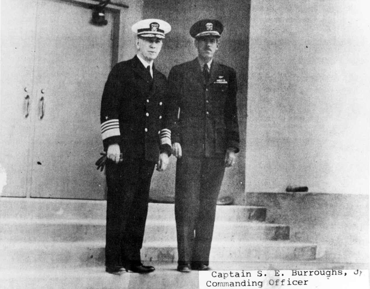 Admiral Royal E. Ingersoll, ComWestern Sea Frontier and Captain S.E. Burroughs Jr., C/O Naval Ordnance Test Station, Inyokern, California.