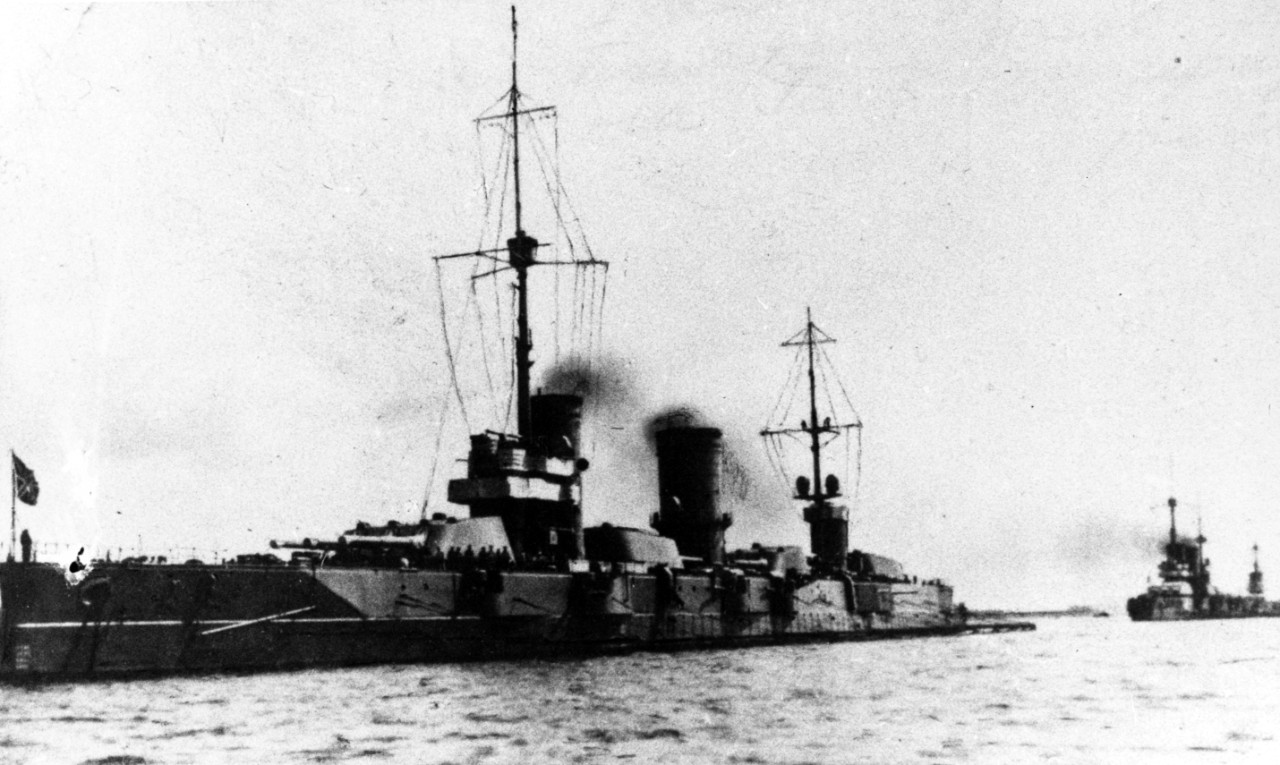 POLTAVA class Russian battleship, at anchor, circa 1915.