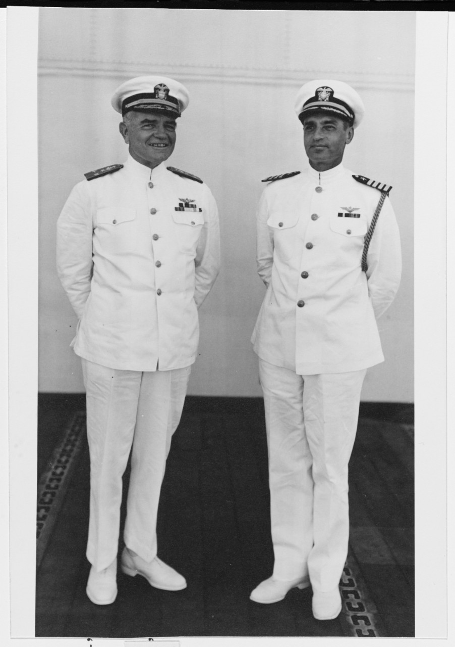 Vice Admiral William F. Halsey, Commander, Aircraft, Battle Force and Captain John H. Hoover, Chief of Staff.