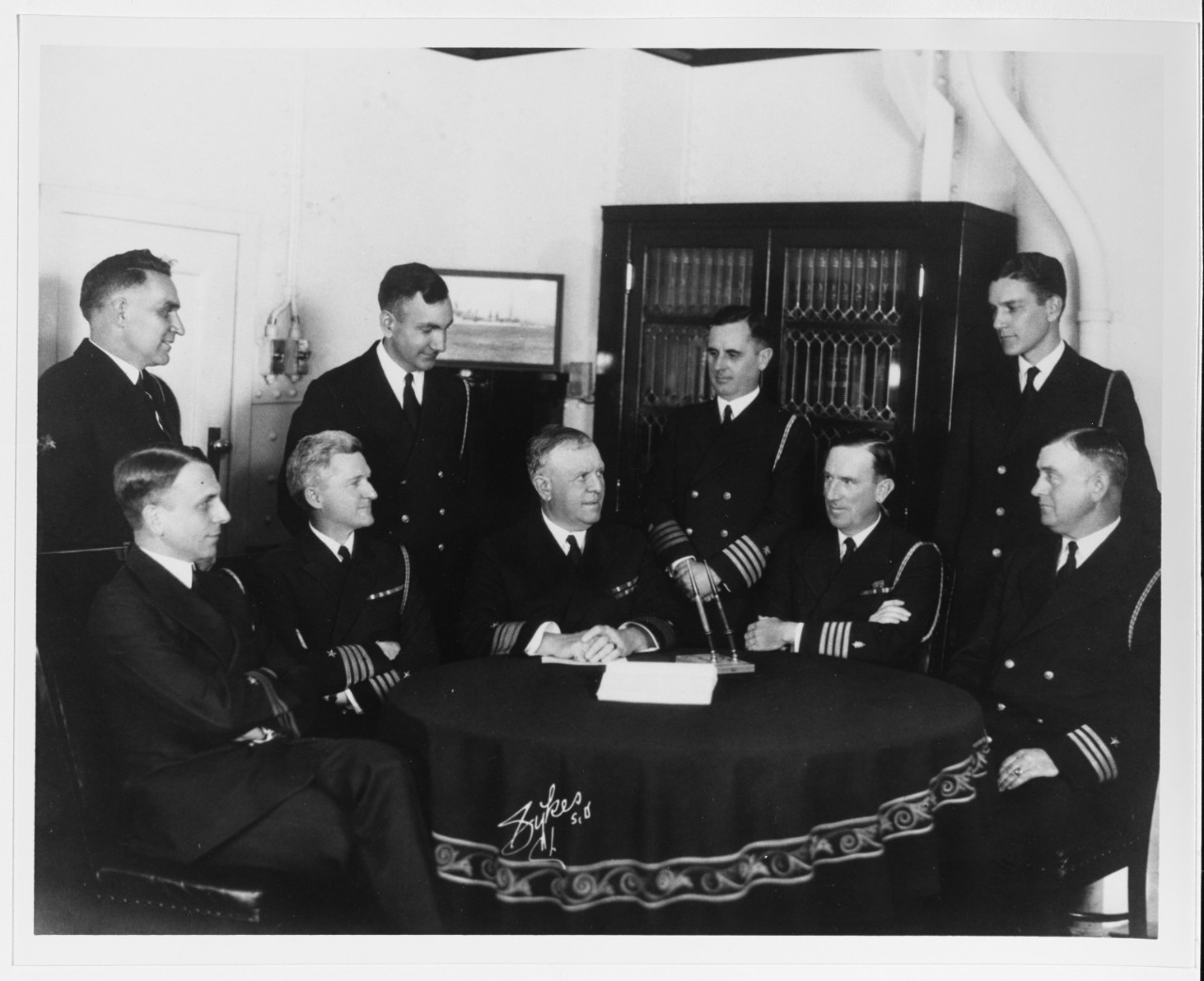 Rear Admiral Thomas J. Senn with Members of his Staff on Board USS OMAHA (CL-4)