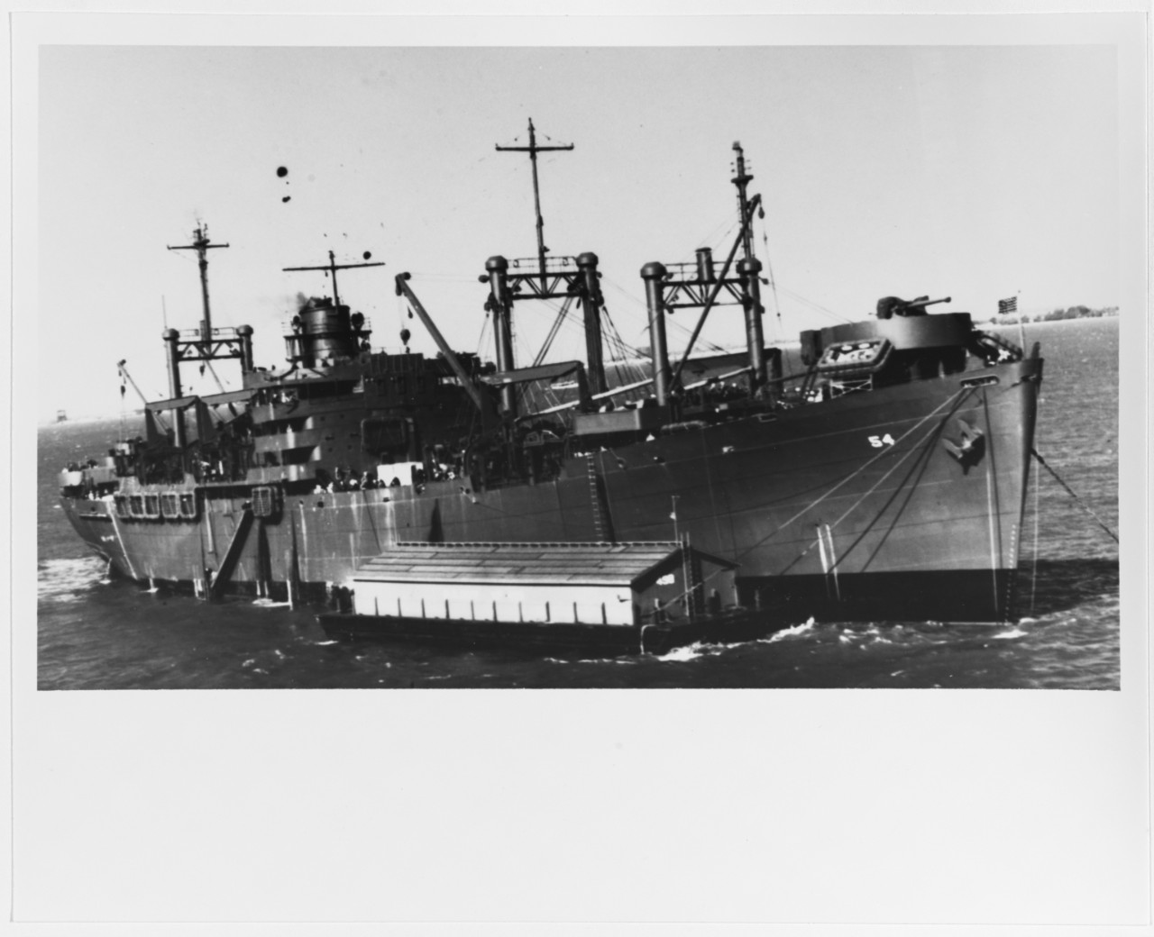 USS WAYNE (APA-54) with YF-498 Alongside