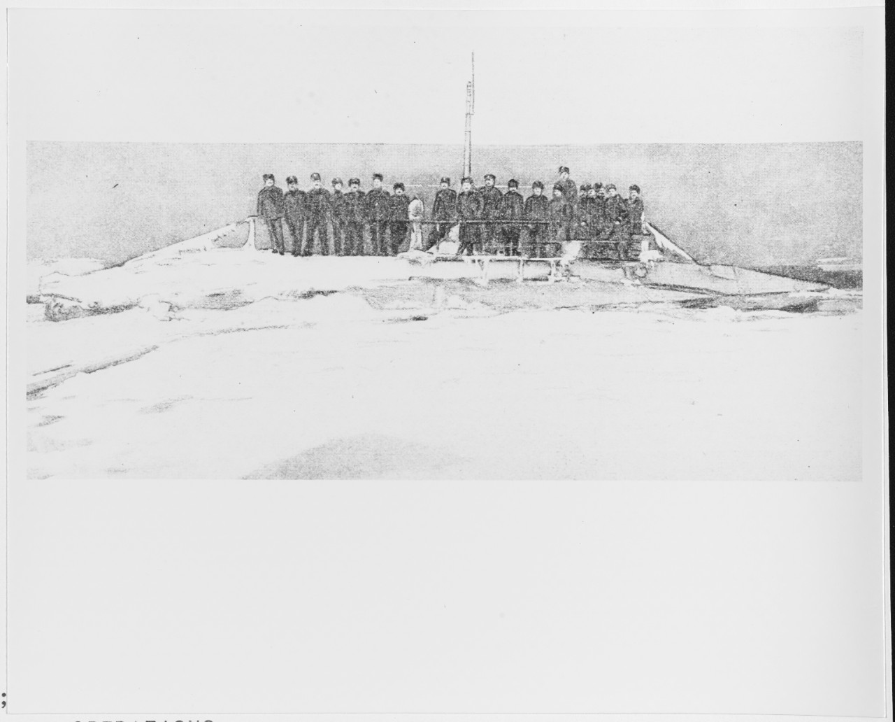 Russian Navy "Holland" type submarine in icy conditions, circa 1913-1914.