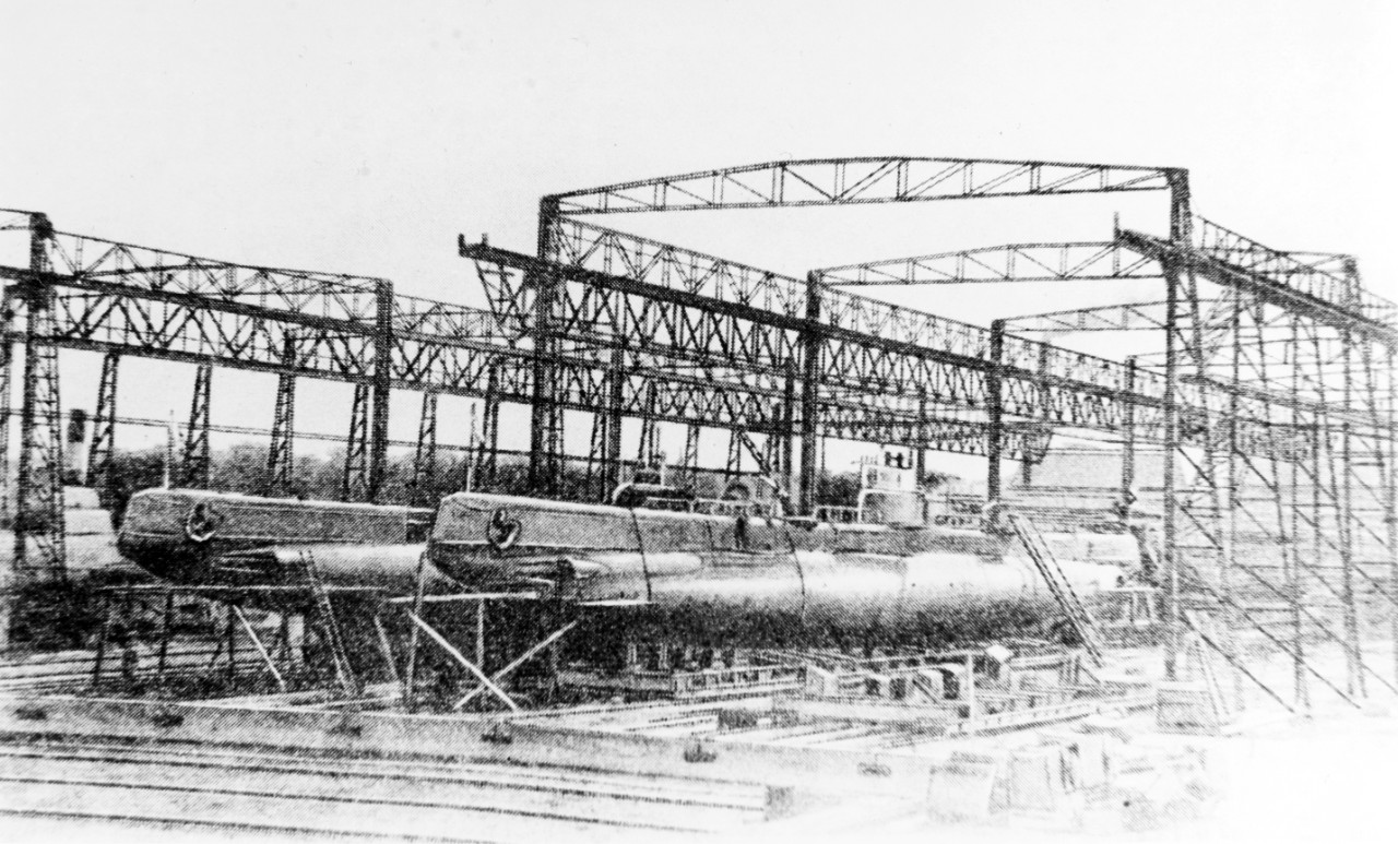Russian Navy "Bars" Class Submarines under construction in about 1914.
