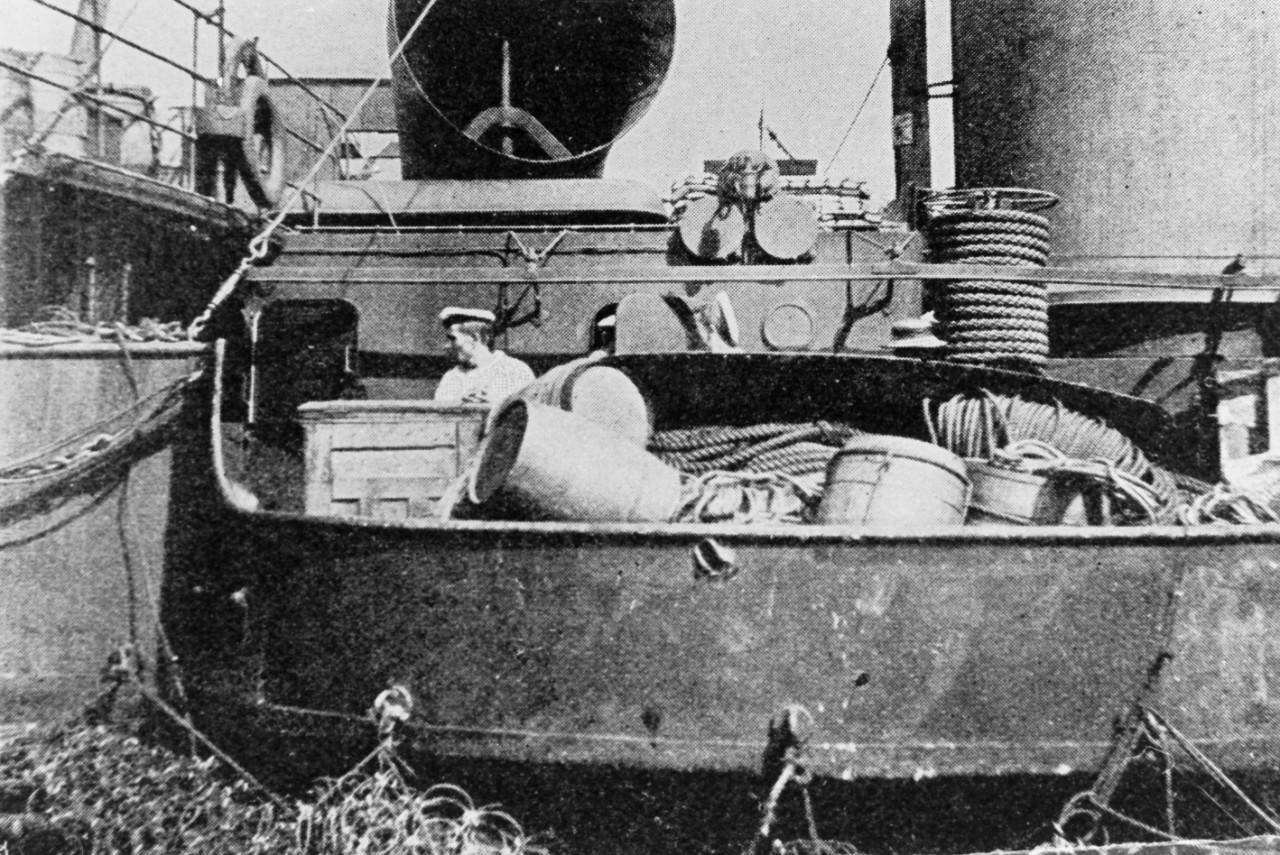 Detail view of damage to Russian Cruiser ASKOLD in 1904