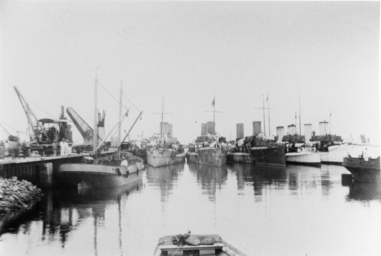 Russian and German Destroyers at Kaiochau, China, in late 1904.
