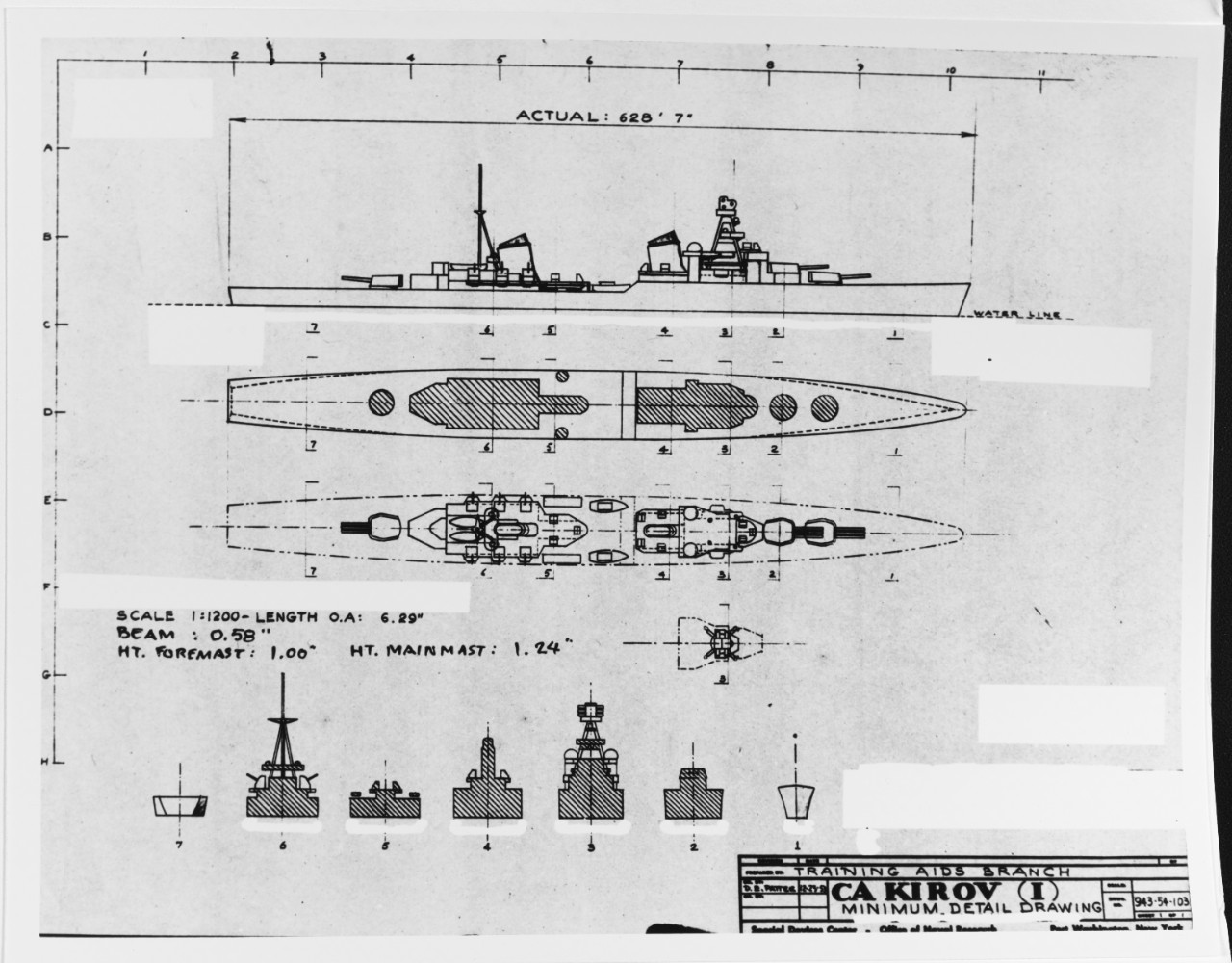 U.S. Navy plans for construction of a 1:1200 scale model of the Soviet heavy cruiser KIROV (1936-circa 1975)