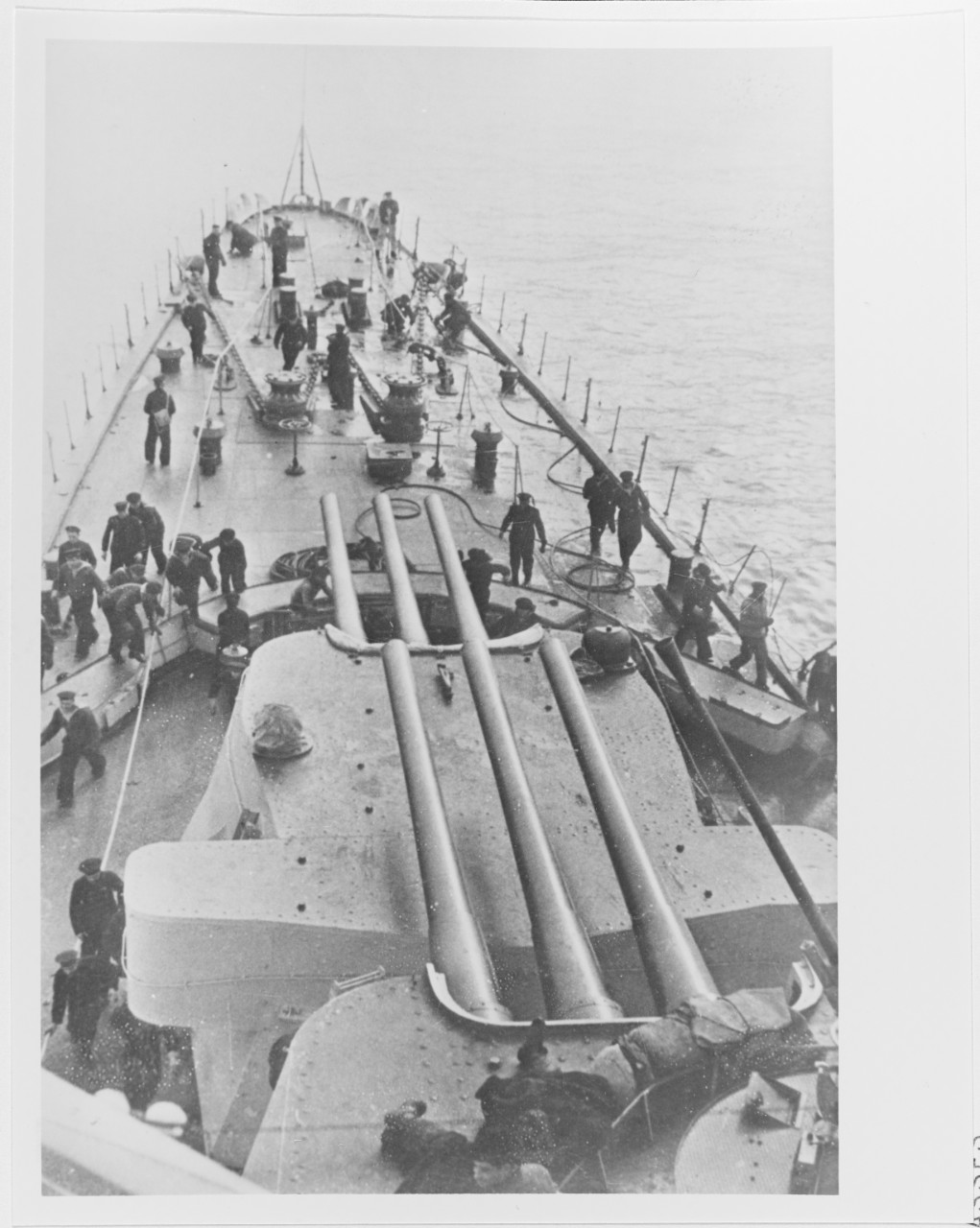 Bow deck view of a Soviet KIROV class heavy cruiser during World War II.