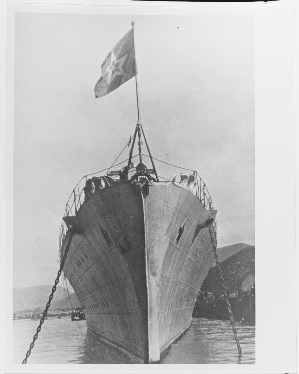 Bow deck view of a Soviet KIROV class heavy cruiser during World War II.