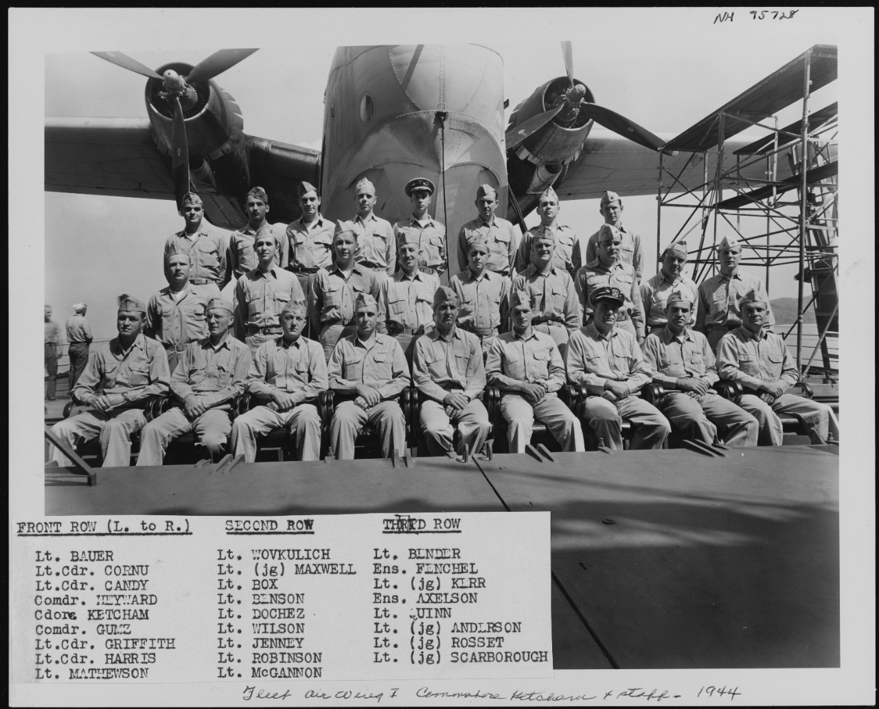 Commander Dixwell Ketcham, Commander, Fleet Air Wing One, (front row, center)