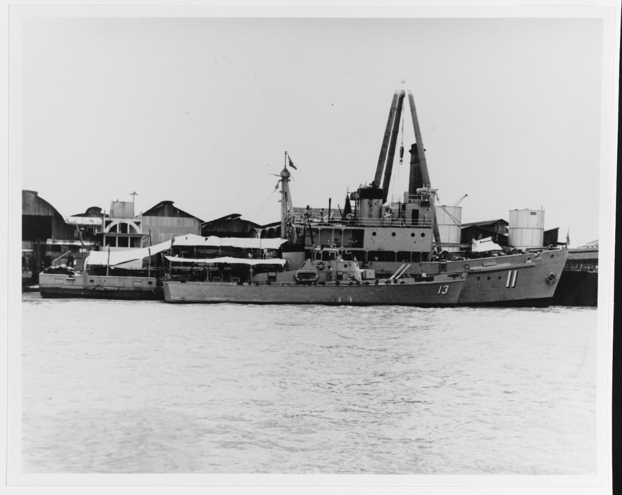 T-13 (Thai patrol vessel, 1968--), outboard, and RANG KWIEN (Thai mine countermeasures support ship, 1944-1979)