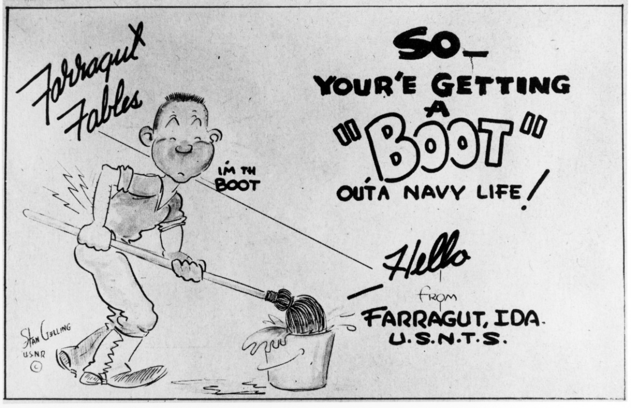 "So You're Getting a "Boot" Outa Navy Life!" Cartoon postcard, World War II