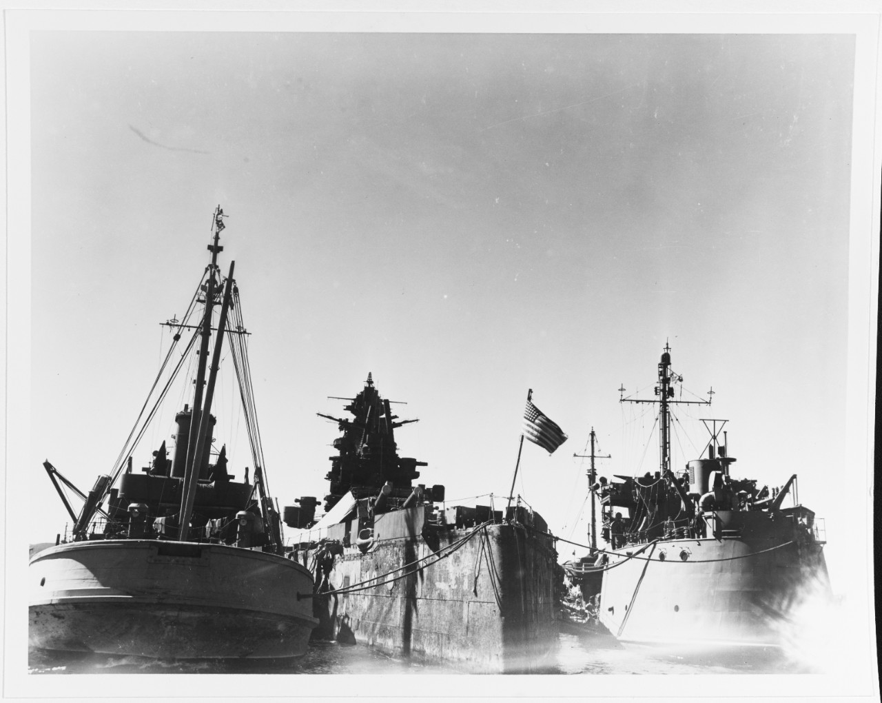NAGATO (Japanese BB, 1919) October 12, 1945. USS ATR-35 is moored to her port side, and USS WAUPACA (AOG-46) is to starboard