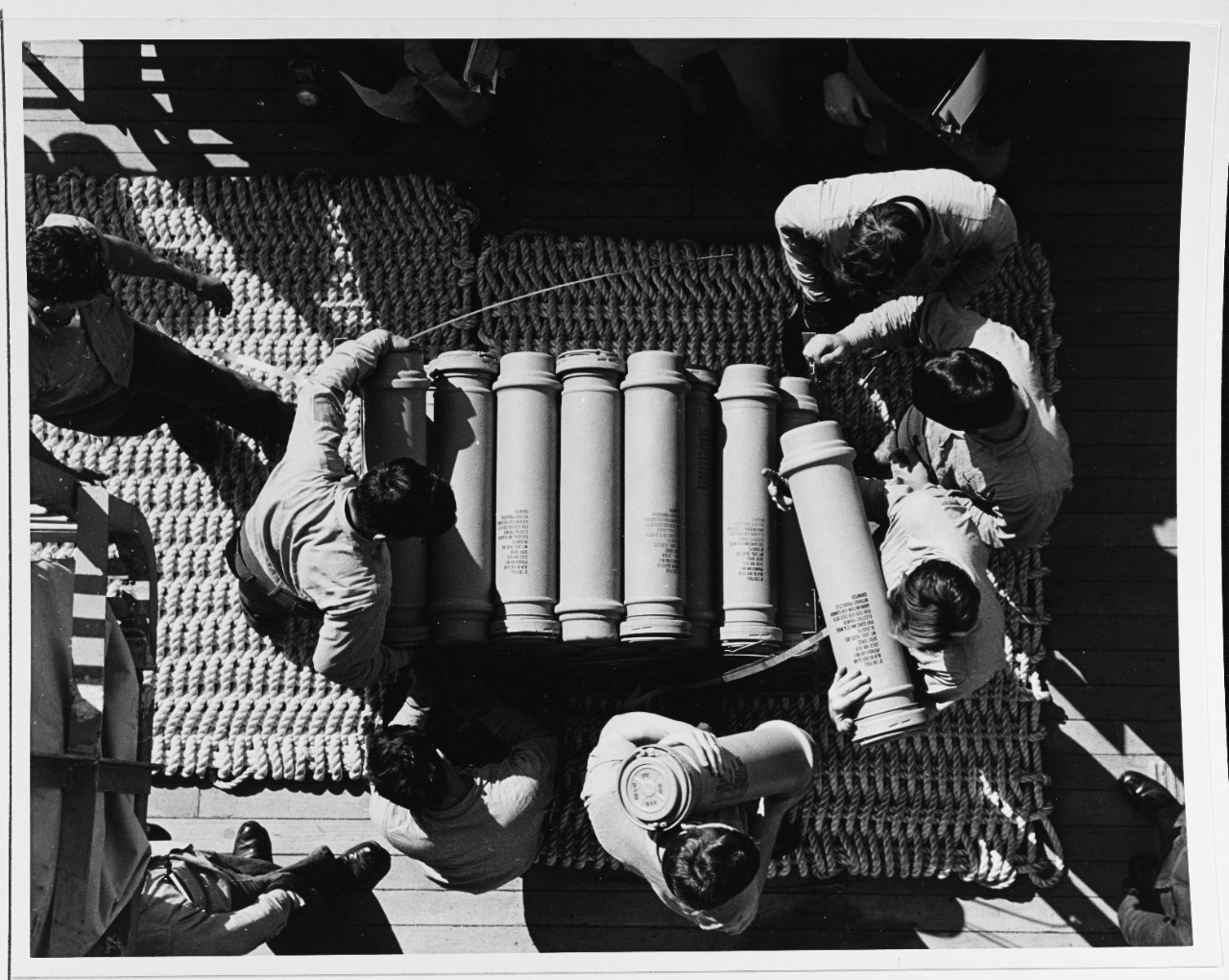 Stowing powder cans, USS NEW JERSEY (BB-62)