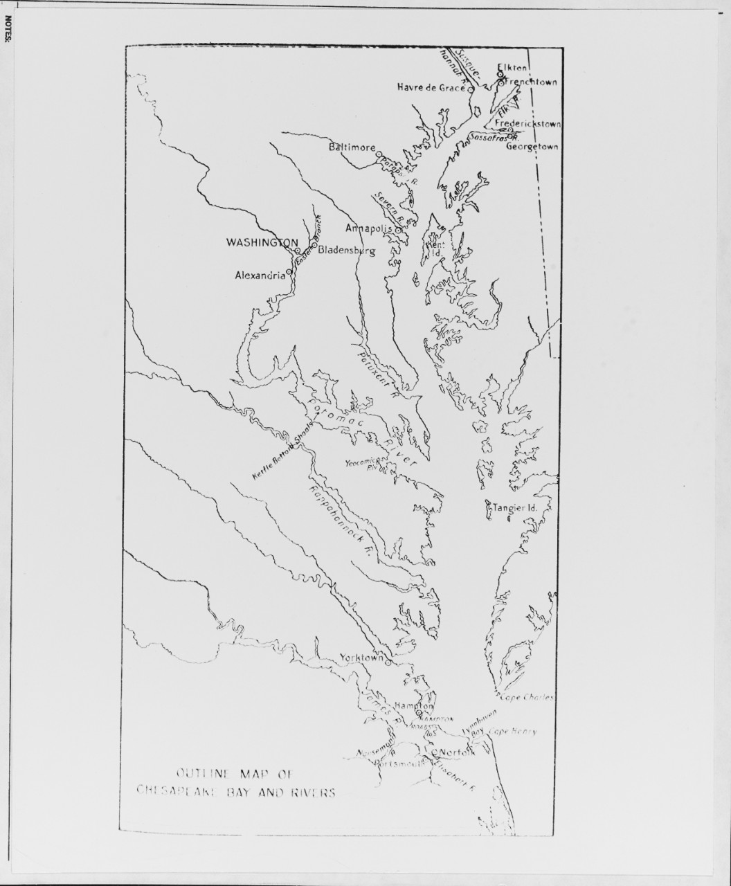 Outline Map of Chesapeake Bay and Rivers