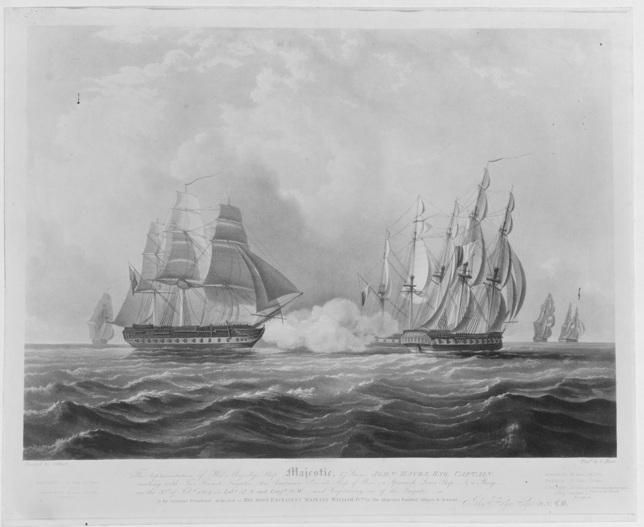Battle Between HMS MAJESTIC, Two French Frigates, an American Privateer, a Spanish Lima Ship, and a Brig, 3 February 1814